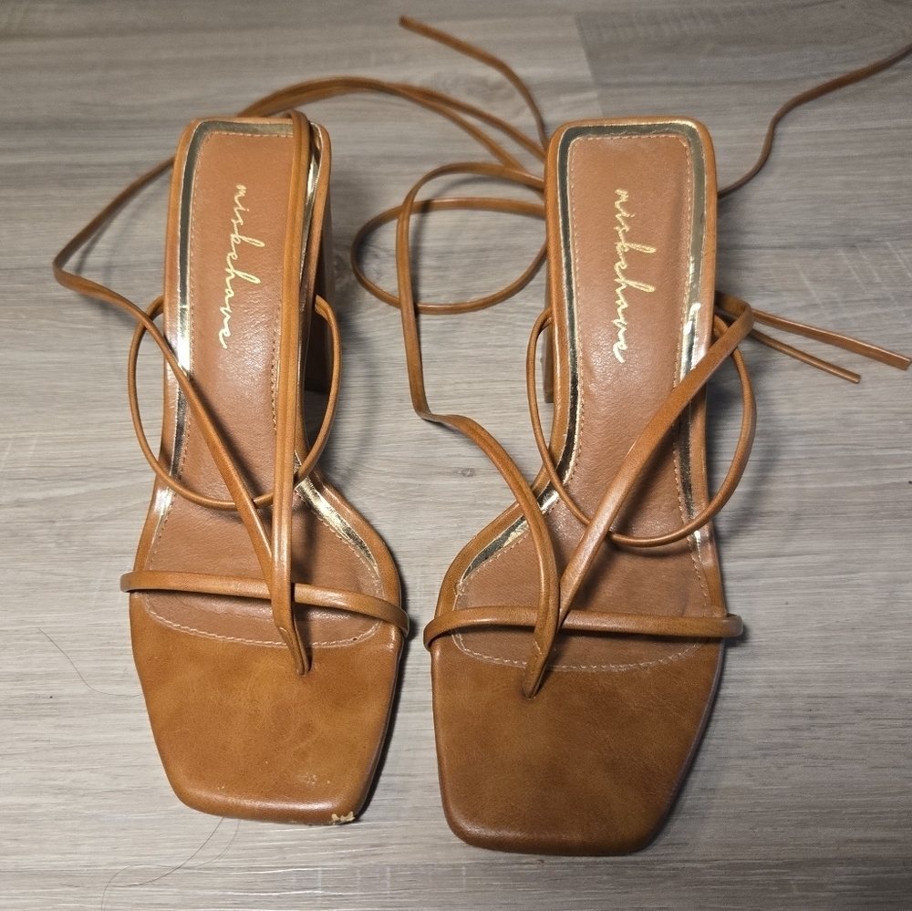 Misbehave Strappy Brown Heels Sz 8